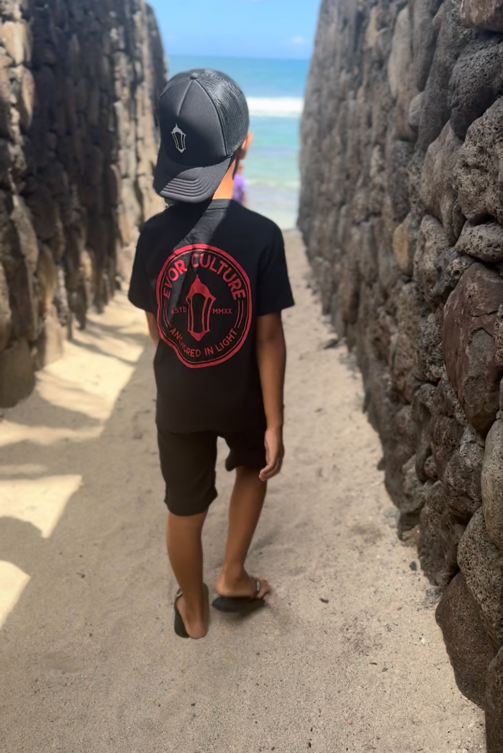 Anchored In Light Kids Black Tee